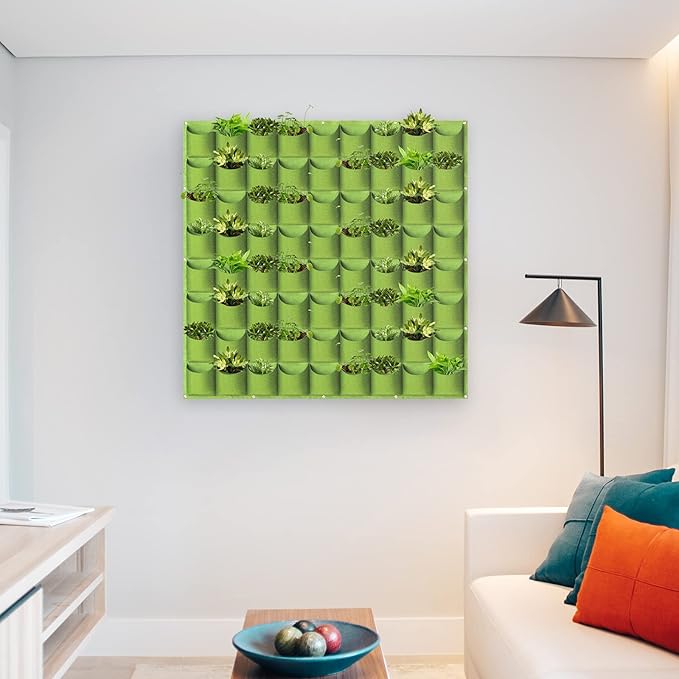 LITLANDSTAR Hanging Vertical Wall Planter, 72 Pockets, Green, 100cm x 100cm, Indoor/Outdoor, Wall Mounted, Felt, Traditional, Rectangular, Drainage Hole