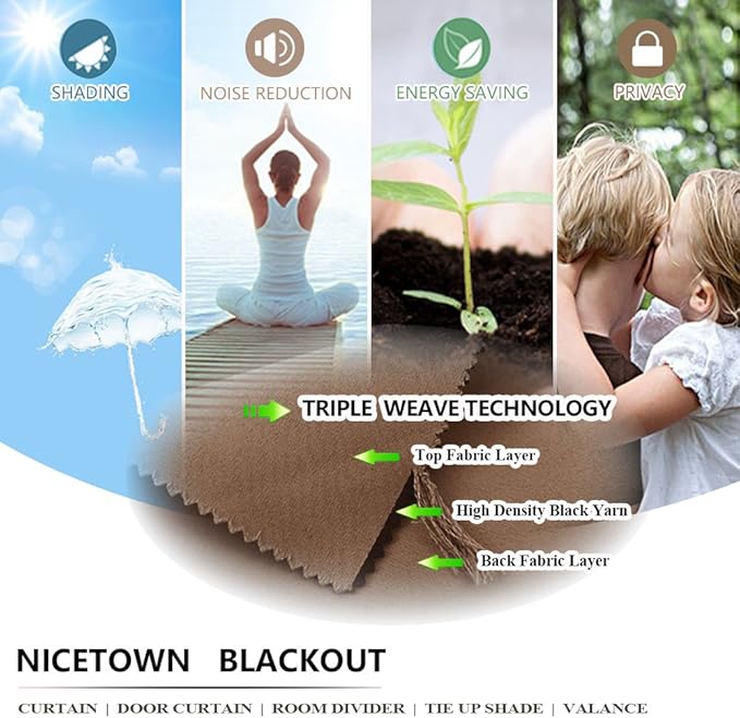 NICETOWN Sliding Door Curtain for Patio Extra Wide, Grommet Top Thermal Insulated Blackout Big Door Blind for Sunroom/Pavilion/Patio, Room Divider Drape, Tan, 1 Piece, 120" Wide by 108" Long