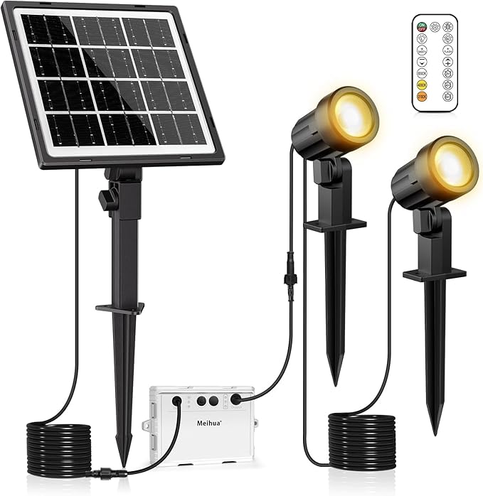 MEIHUA Solar Spotlights Outdoor 2 in 1, Solar Powered Landscape Spotlights 2700K/4000K/6500K, 3 Brightness with Remote Control, IP66 Waterproof Solar Spot Lights Outdoor for Garden Pathway