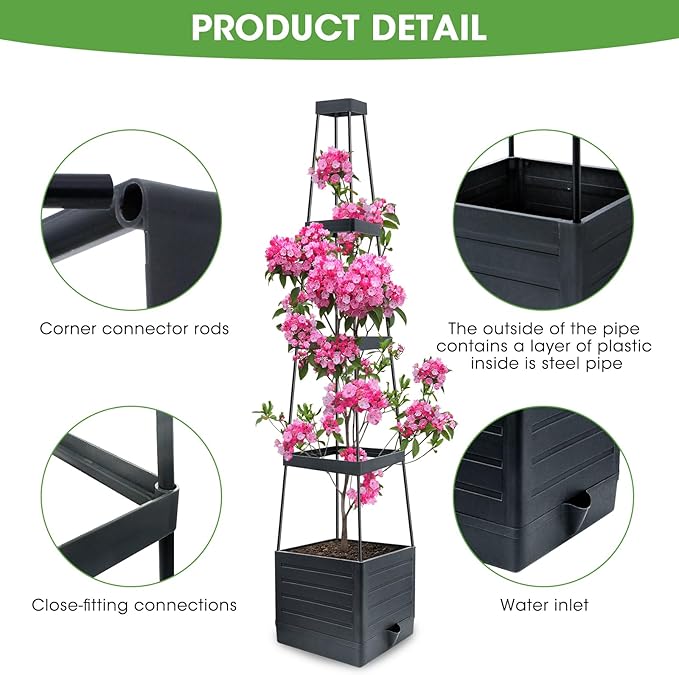 2 Pack Raised Garden Bed Planter Box with Trellis, 58” Tomato Cage Planter Raised Garden Bed with Trellis for Climbing Vegetables Plants Tomato Cage w/Self-Watering, Indoor Outdoor Use