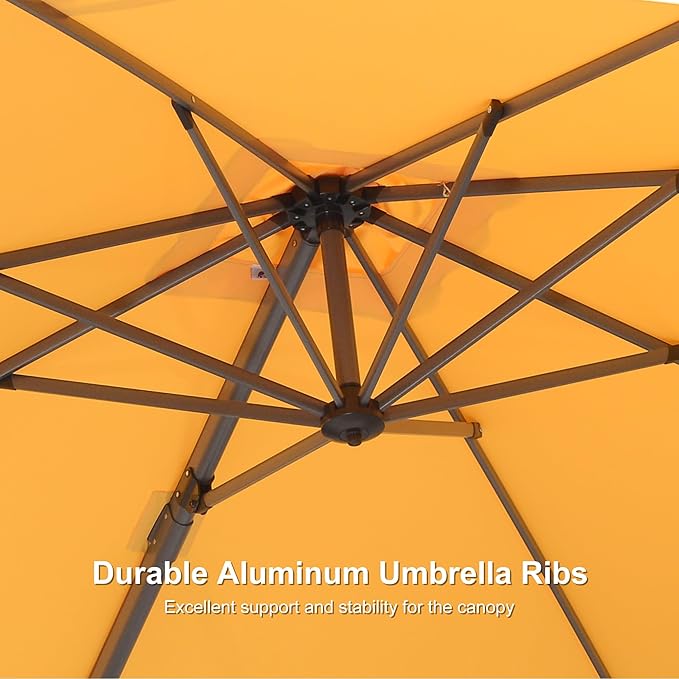 PURPLE LEAF 8' X 8' Patio Umbrella with Steel Plate Base for Pool 7' High Offset Outdoor Cantilever Umbrella Swimming Pool Umbrella with 360°Rotation for Poolside Yellow