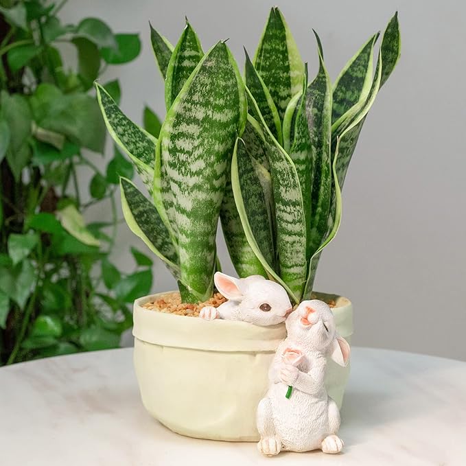 Rabbit Flower Pot Succulent Planter Garden Pots,Decorative Flower Pot,Bunny Pot Resin Containers,Animal Shaped Cartoon Planter Pots,Art Decorations(No Drainage Hole)