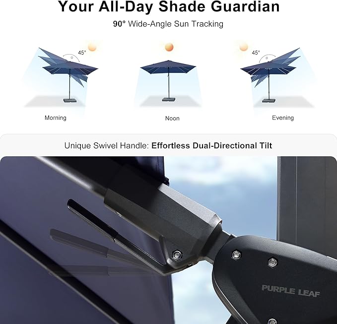 PURPLE LEAF 9' X 12' Right-left Tilt Patio Umbrella with Base Outdoor Cantilever Swivel Rectangle Umbrella Aluminum Offset Umbrella with 360-degree Rotation for Garden Deck Pool Patio Navy