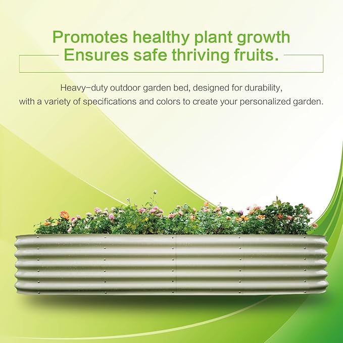 Gardmax Galvanized Raised Garden Bed, Lightweight Planter Boxes Outdoor with Easy Assembly, Large Garden Bed for Vegetables, Fruits, Flower Milk White 8FT