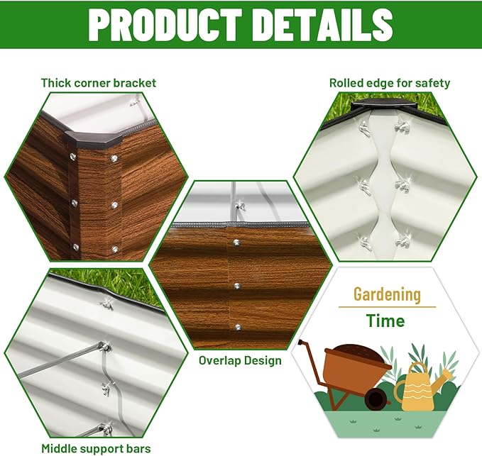 SnugNiture Galvanized Raised Garden Bed 6x3x1FT Outdoor Large Metal Planter Box Steel Kit for Planting Vegetables, Flowers