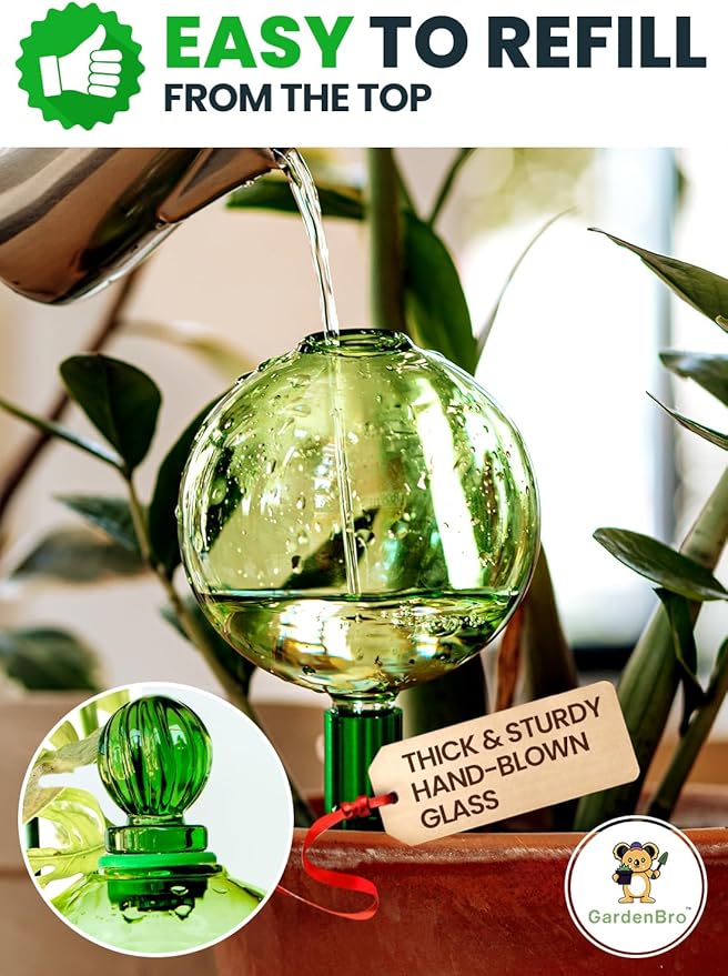 6pcs 16 Oz Plant Watering Globes for Indoor Plants with Metal Self Watering Planter Insert - Premium XL Glass Hand-Blown Globes - Automatic Plant Waterer Indoor, Gift Idea for Gardeners [6 Globes]