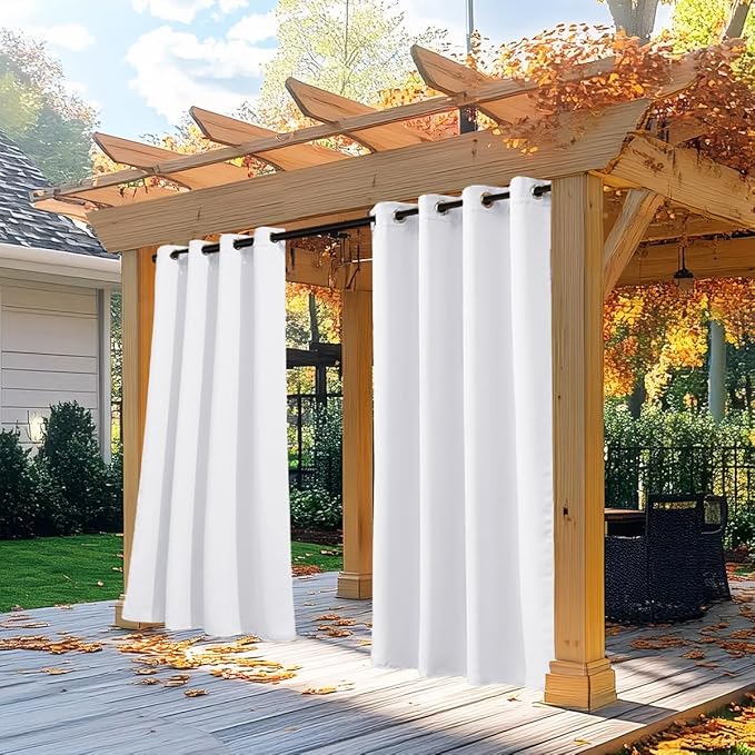 NICETOWN White Outdoor Curtains for Patio Waterproof 84 inches Long, 2 Panels Premium Thick Privacy Weatherproof Grommet Outside Deapes for Porch, Gazebo, 52W x 84L inch, Pure White