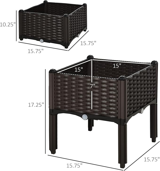 Outsunny 2 Piece Raised Garden Bed with Legs, Planter Box Raised Bed to Grow Flowers, Herbs & Vegetables, Brown
