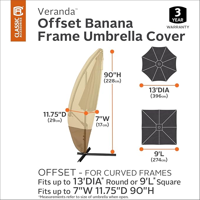 Classic Accessories Veranda Water-Resistant 13 Foot Offset Banana Frame Patio Umbrella Cover, Outdoor Umbrella Cover