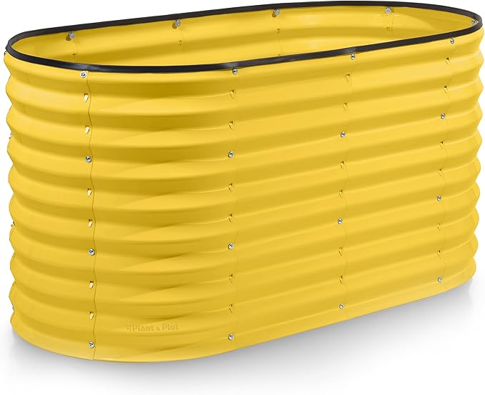 Plant & Plot Galvanized Raised Garden Beds Outdoor // 4×2×2 ft Planter Raised Beds for Gardening, Vegetables, Flowers // Large Metal Garden Box (Yellow) // Patented Tool-Free Design