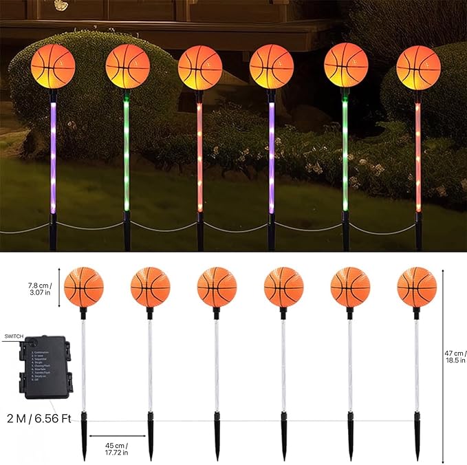Battery Powered Garden Sports Ball Theme Party Stake Lights Basketball LED Landscape Path Lights Indoor/Outdoor Christmas Festival Home Patio Decoration Lamps