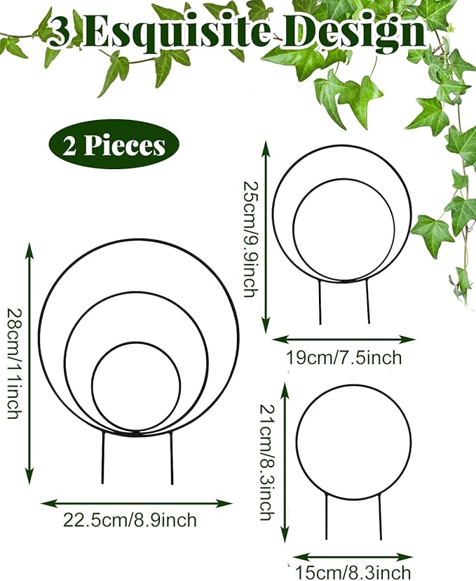 3 Pcs Unique Round Hoya Garden Trellis, Different Small Houseplant Trellis for Climbing Plant Indoor Outdoor, Garden Trellis Plant Support for Potted Ivy and Flowers (Black)