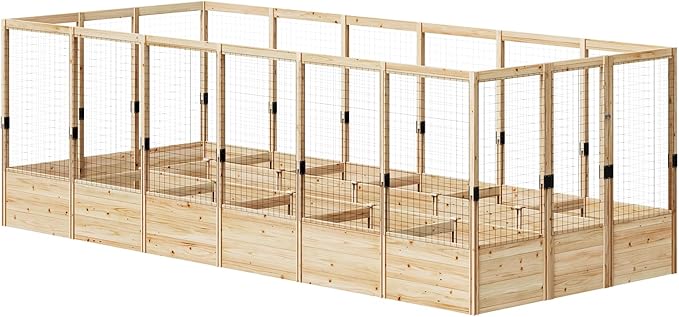 AMERLIFE Raised Garden Bed with Deer Proof Fence, 7.5Wx17Dx6H Outdoor Wooden Raised Garden Bed Planter with 19" Depth Planter Box