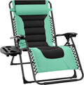 Best Choice Products Oversized Padded Zero Gravity Chair, Folding Outdoor Patio Recliner, XL Anti Gravity Lounger for Backyard w/Headrest, Cup Holder, Side Tray, Polyester Mesh - Green/Black