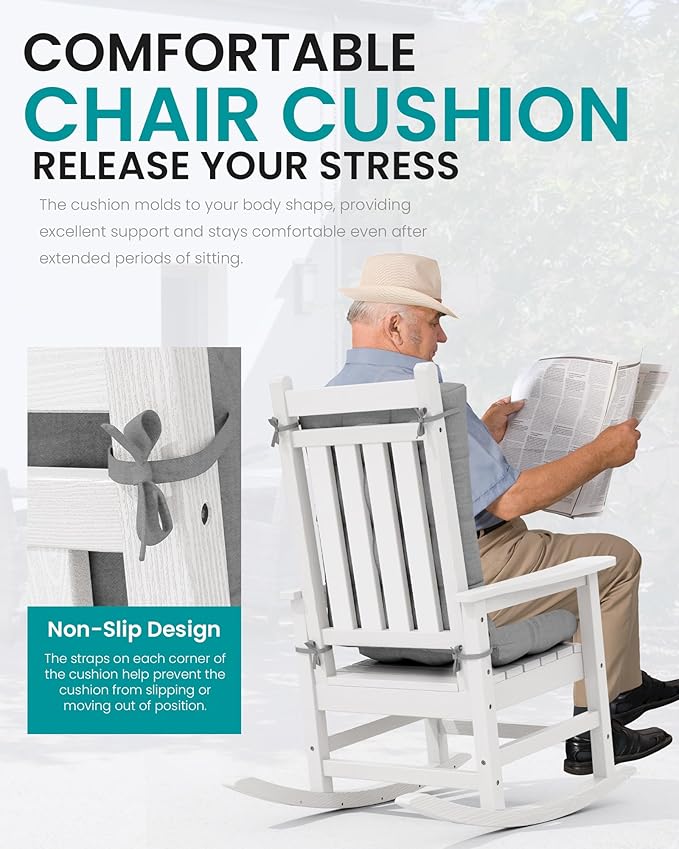 SERWALL HDPE Outdoor Rocking Cushion Set of 2, Memory Foam Cushion Dark Gray