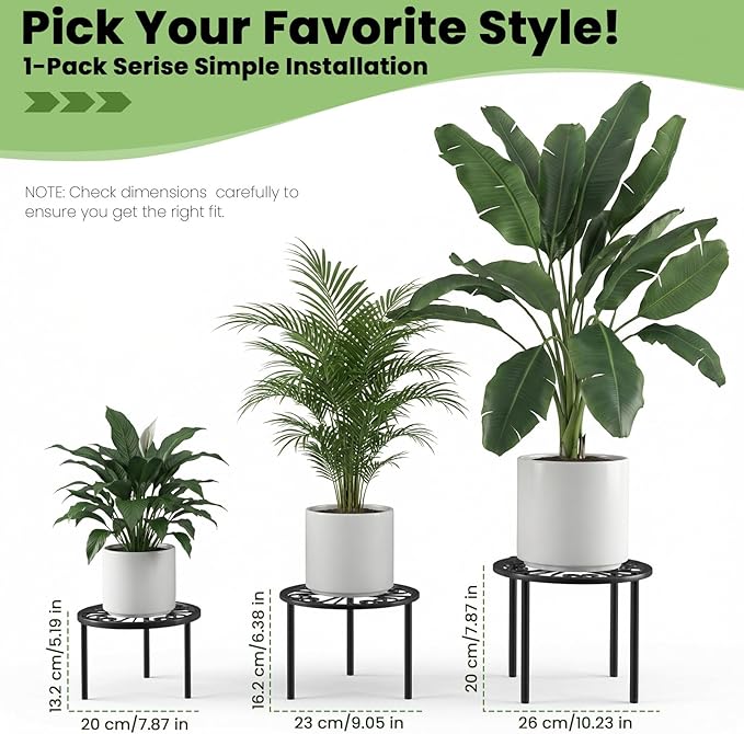TOSKING Heavy Duty Metal Plant Stand - 7.9-inch Decorative Round Plant Stand, Adjustable Leveling Feet & Rust-Resistant Finish for Indoor/Outdoor Use