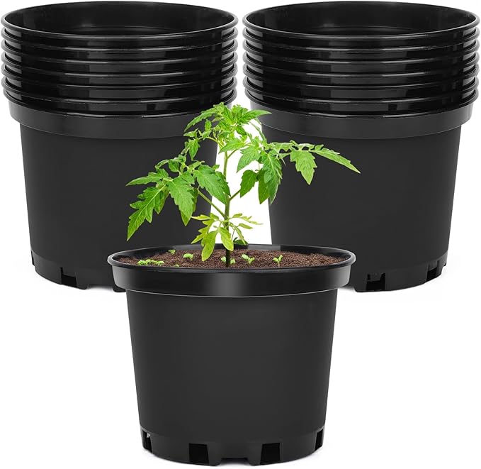 GREANER Nursery Pots, 1 Gallon Durable Flower Pots with Drainage Holes, Plant Containers for Flower, Seed, Tree, Tomato-Black (15PCS)