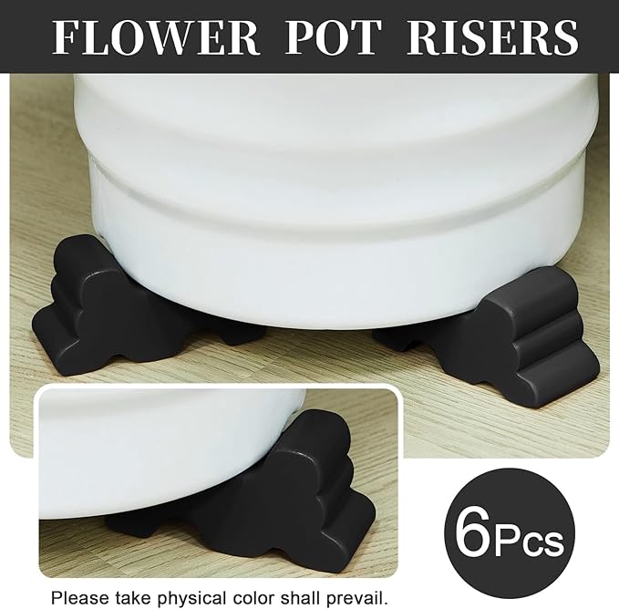 Kigeli 6 Pcs Resin Garden Pot Feet for Outdoor Planters 3 Inch Long 1.5 Inch Tall Flower Handmade Elevator Plant Feet Frost Proof Lifter for 14-20 in Pot(Black)