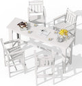 Ciokea Outdoor Bar Height Table Set of 5, 60" Extra Long Rectangle High Top Table and 4 Oversized Adirondack Chairs Set, Heavy-Duty All-Weather HDPE Patio Bar Set for Backyard Balcony Deck, White