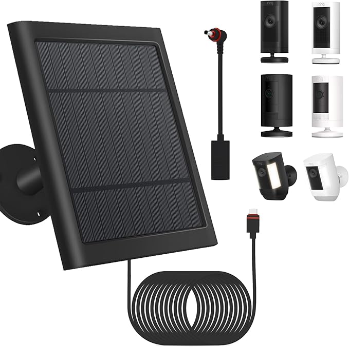 1 Pack - Solar Panel for Ring Security Camera Spotlight Cam Plus/Pro(Battery) Stick Up Cam/Pro Wireless Outdoor with 10FT/3M Long Cable Dustproof Waterproof BK