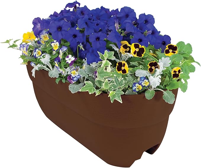 Emsco Group Bloomers Railing Planter with Drainage Holes – 24" Weatherproof Resin Planter – Brown, Plastic