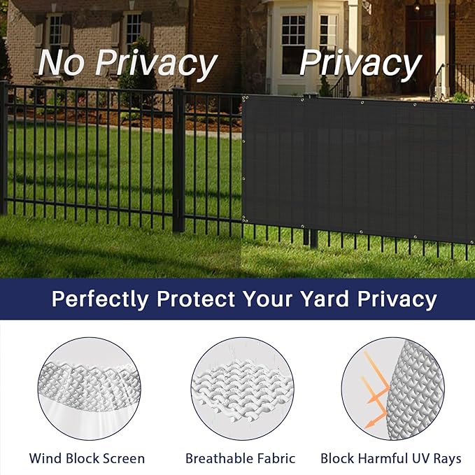 Windscreen4less Privacy Fence Screen Heavy Duty Windscreen Fencing Mesh Fabric Shade Net Cover with Brass Grommtes for Outdoor Wall Garden Yard Pool Deck, 6'x139' Black