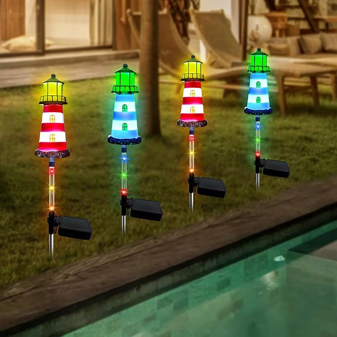 Solar Lights Outdoor 2 Pack, Solar Garden Lamps, Outdoor Decorations, Garden Decorative lamp in The Shape of a Lighthouse, a Unique Gift for Women, a Gift for Grandmother