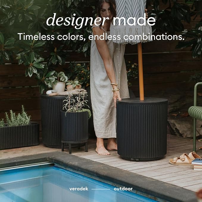 Veradek Umbrella Side Table - Outdoor Patio Table with Umbrella Hole for Porch/Patio | Durable Plastic-Stone Composite Material & Easy Assembly | Modern Coffee, Picnic or Poolside Table