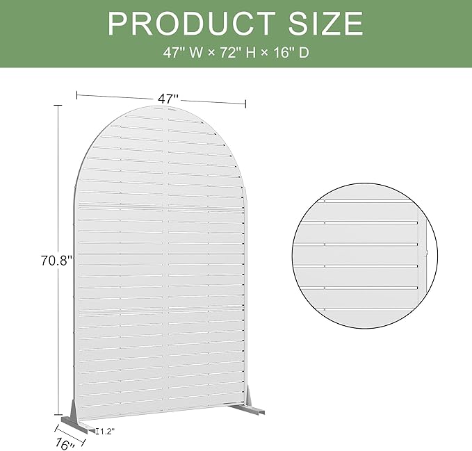 Casaphoria 72" H x 47" W Arched Metal Privacy Screen - Elegant Freestanding Outdoor Screen for Deck, Patio & Balcony - Versatile Decorative Privacy Panels for Home & Garden Use (White-Louvered)