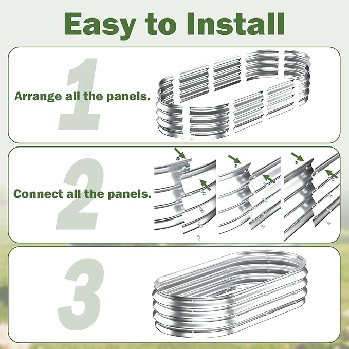 Galvanized Raised Garden Bed Outdoor, 4x2x1ft Metal Heavy Duty Planter Boxes for Gardening, Easy Assemble Small Oval Plant Container Kit for Vegetables, Flowers, Fruits, Silver, 1 Pack