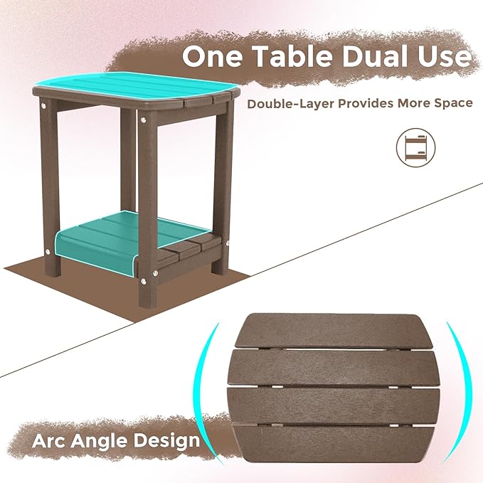 Adirondack Square Outdoor Side Table,2-Tier Storage Patio Side Table, HDPE End Tables for Backyard Pool Porch Garden Lawn