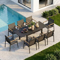 Expandable Outdoor Patio Dining Table Set for 6-8 Person, Aluminum Outdoor Table and 8 Chairs with Textilene Fabric & HDPS Armrest, All-Weather Patio Furniture Set for Yard, Deck, Gray