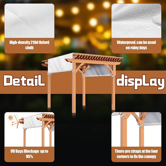 Universal Pergola Replacement Canopy Outdoor Canopy Shade Cover Waterproof Shade Top Cover for Outdoor Patio Porch Backyard(10 x 10 ft,Beige)
