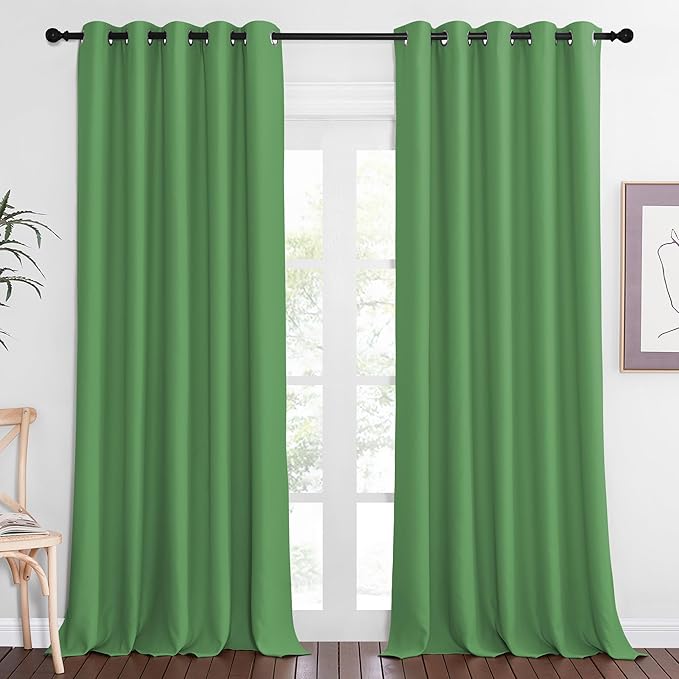 NICETOWN Blackout Curtains 84 Inch Length, Thermal Insulated Curtains for Bedroom Grommet Energy Saving Room Darkening Drapes for Living Room Window, 1 Panel, Froest Green, 66" W x 102" L