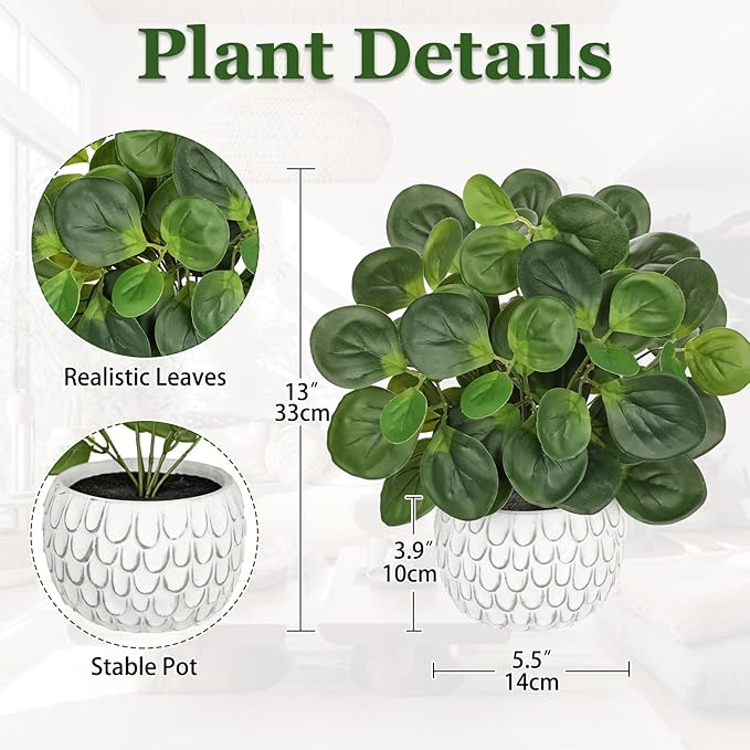 13" Artificial Plants Indoor Small Fake Plant in White Ceramic Pot, Silk Plants for Home Decor Indoor, Faux Potted Plant for Shelves, Desks, Home, Room, Office, Bedroom, Entryway, Tabletop Decor