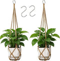 YIBOT Macrame Plant Hanger Indoor Set of 2 with 2 S Hooks, Indoor Outdoor Hanging Planter for Plants Holder with Decorative No Tassels, Boho Home Decor, 35 Inch, Brown (Pots Not Included)