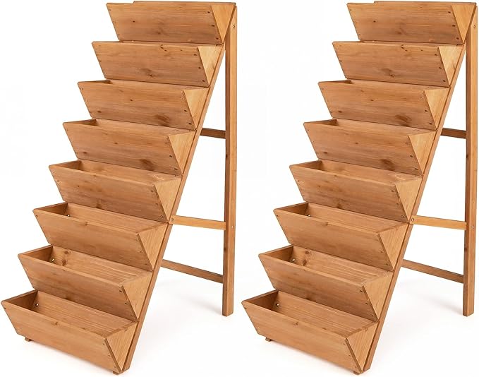 Giantex 8-Tier Wooden Vertical Raised Garden Bed Set of 2, Freestanding Plant Stand with Legs for Herbs Vegetables Fruits, Indoor Outdoor Tiered Wood Planter Box Flower Rack for Patio, Balcony & Yard