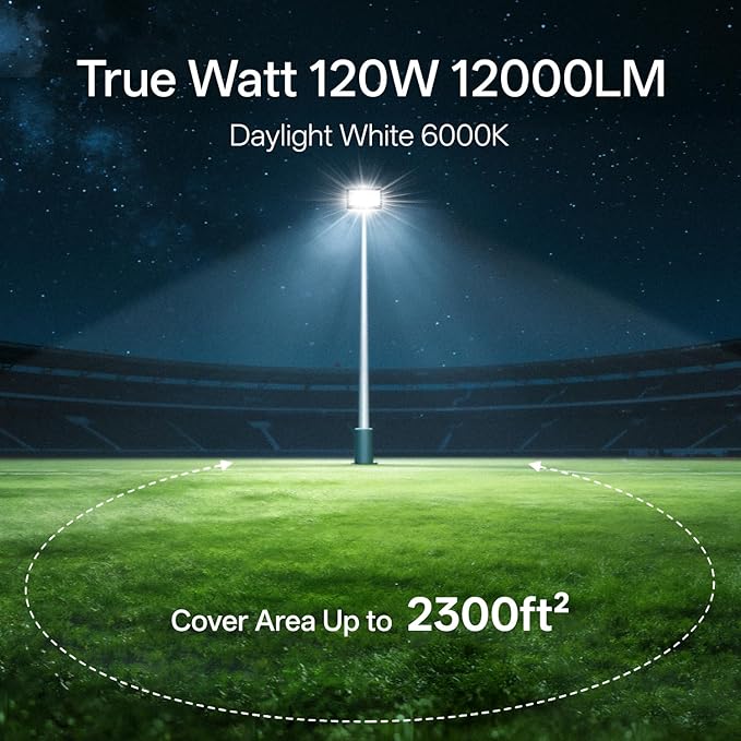USTELLAR 120W LED Flood Lights Outdoor Hardwired 2Pack Bright 120W Equiv. 24000LM Security Light Outside Lamp IP66 Waterproof 6000K Daylight White Spot Light Exterior Floodlight for Backyard House