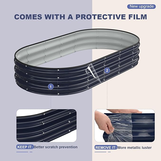 Raised Garden Bed, 6x3x1ft Galvanized Outdoor Planter Beds with Safety Edging and Gloves, Oval Metal Planter Box for Gardening Vegetables Flowers Herb-Midnight Blue