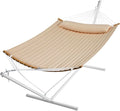 SUPERJARE Hammock with Stand, 2 Person Heavy Duty Hammock with Padded Cotton, Detachable Pillow & Strong Curved-Bar & Portable Carrying Bag, Perfect for Outdoor & Indoor, Beige