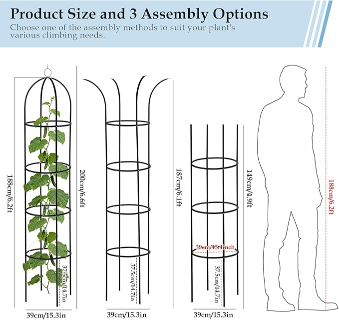100% Metal 6.6ft Obelisk Trellis for Climbing Plants Outdoor 2PK, Garden Tower Trellis for Potted Plants Indoor with Twist Tie and Butterflies, Plant Support for Clematis Tomato Cucumber
