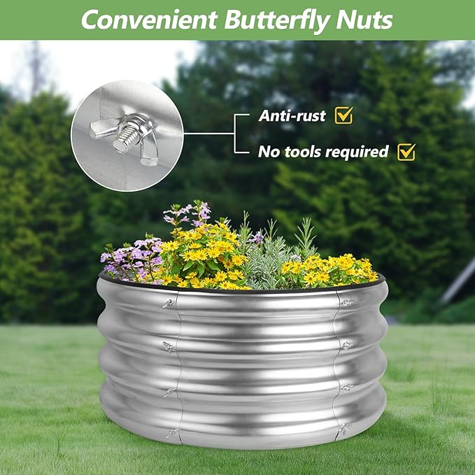 2 Pack 2x2x1ft Round Galvanized Raised Garden Bed Kits, Raised Garden Beds Metal Planter Outdoor Easy Assembly Garden Bed for Planting Vegetables, Fruits & Flowers, Sliver