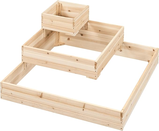 Yaheetech 3 Tier Wooden Raised Garden Bed 44.5'' L×44.5″ W×20.5″ H, Horticulture Open-Bottom Planter Raised Garden Bed for Flowers/Herbs/Vegetables Planter Flower Box