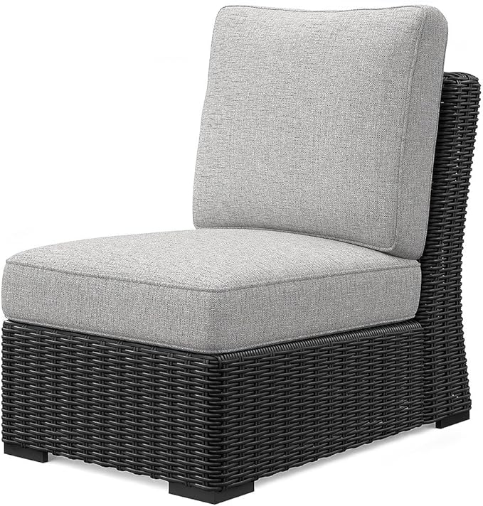 Signature Design by Ashley Beachcroft Curved Modern 5-Piece Outdoor Sectional with Cushion and 6 Throw Pillows, Light Gray