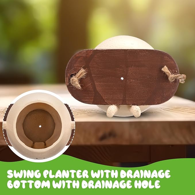 Domensi 2 Pcs Swing Hanging Planter Cute Smile Flower Face Pot Indoor Outdoor Pots for Succulent String of Pearls Plants Plant Ideal Gifts for Christmas Birthday(Swing Spherical,Medium)