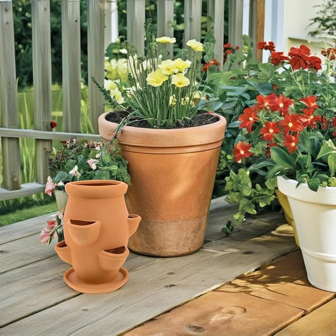 BESTonZON Terracotta Multi Pocket Succulent Plant Pot Lightweight Strawberry Planter Indoor Clay Flower Pot for Garden Decorative Use Khaki