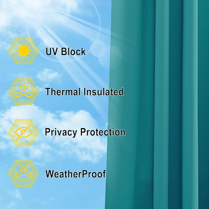 NICETOWN Outdoor Curtainch for Patio Waterproof 84 inch Wide, Thermal Insulated Rustproof Grommet UV Blocking Cabana Curtainch & Drape, Privacy Safe Shade for Gazebo, Peacock Teal, 1 PC, 95-Inch Long