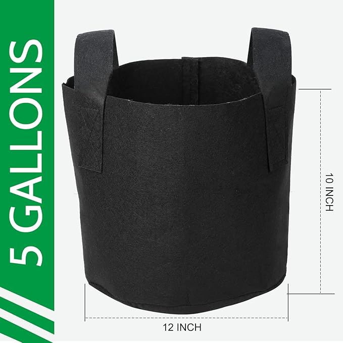 JERIA 12-Pack 5 Gallon Grow Bags, 300G Thickened Nonwoven Garden Pots,Heavy Duty Fabric Pots with Reinforced Handles