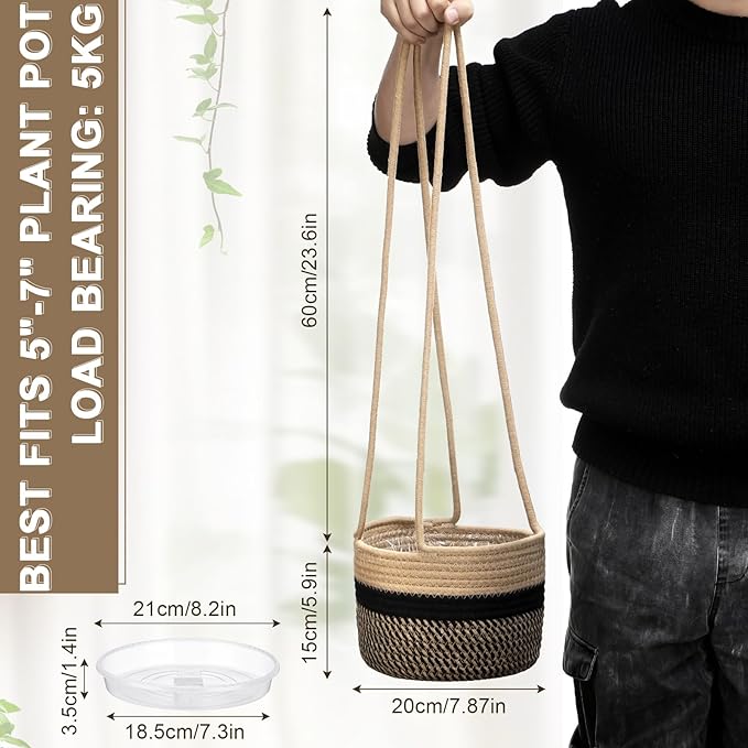 2 Packs Hanging Planter Basket 7.8" Cotton Rope Woven Plant Hangers Indoor Plant Boho Hanger Large Hanging Wall Plants for Outdoor Home Decorations Fence Planters Plant Flower Pots