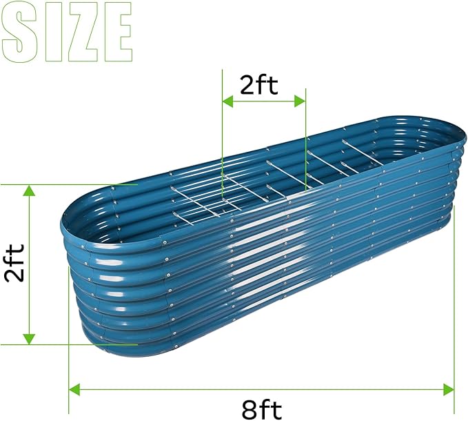 Land Guard 8×2×2ft Galvanized Raised Garden Bed Kit, Raised Garden Boxes Outdoor, Oval Metal Raised Garden Beds for Vegetables, Blue